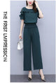 Women's Summer Suit 2025 New Waistband Lace Openwork Off The Shoulder Short Sleeve Tops Wide Leg Pants 2 Two Piece Set For Women