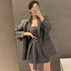 Ele Long Sve Suit Jaet ort Coat + Waist-Cinching Vest Dr Women's Faion Set Cotton Material Autumn Season